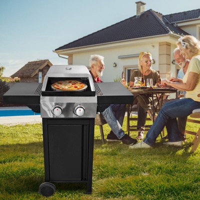 VisioGear Outdoor Grill with Cooking Grids, Foldable Side Table, Hanging Basket, Grill for Backyard, Black & Silver, 38.58"*20"*42.9"