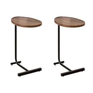 HomeRoots Set of Two Brown and Black Wood and Metal Oval End Tables - 1 of 4
