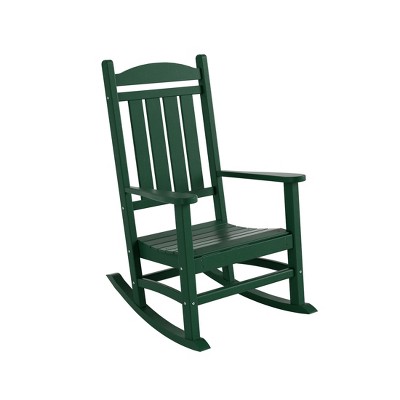 Dark Green HDPE Outdoor Rocking Chair with Fixed Arms