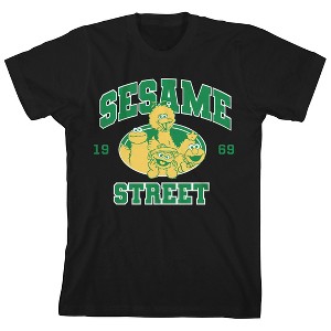 Sesame Street Core Characters Varsity Text Crew Neck Short Sleeve Boy's Black T-shirt - 1 of 3