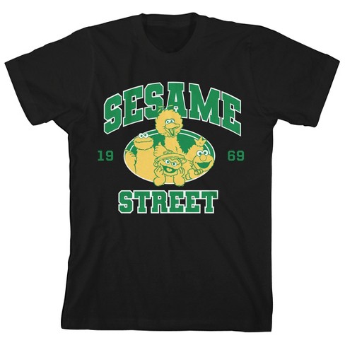 Sesame Street Core Characters Varsity Text Crew Neck Short Sleeve Boy's Black T-shirt - image 1 of 3