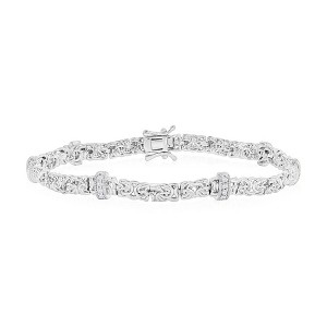 Bella Silver Sterling Silver Byzantine Design CZ Bracelet - Silver - 8 Inch - 1 of 2