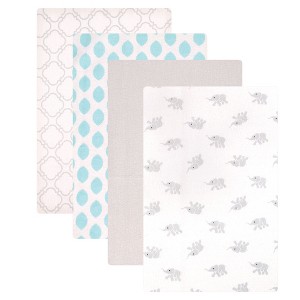 Luvable Friends Baby Cotton Flannel Receiving Blankets, Elephant 4-Pack, One Size - 1 of 2