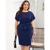 Whizmax Women Plus Size Bodycon Elegant Midi Dress Peplum Business Work Office Sheath Pencil Cocktail Party Dress with Belt Navy Blue 2XL - 2 of 4