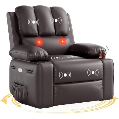 WhizMax Oversized Wide Power Recliner Chair with Heat & Massage, 360° Swivel Rocker, 27" Seat, PU Leather, Supports Up to 400 lbs, Easy Assembly.