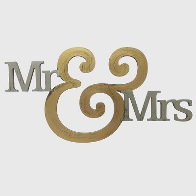 9" x 45" Hand Painted 3D Wall Sculpture Mr And Mrs Gold and Nickel - Letter2Word