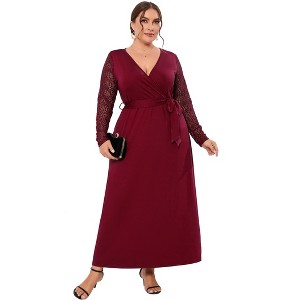 Clearlove Womens Plus Size V Neck Long Sleeves Applique Chiffon Plus Size Long  Evening Dress - 1 of 4