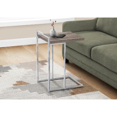 Taupe and Chrome Rectangular Wood-Metal C-Shaped Accent Table