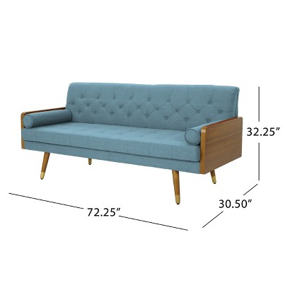 Demuir Plush Blue Fabric Tufted Sofa with Wood Storage