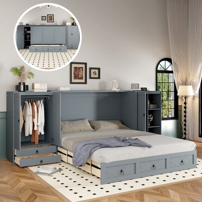 Whisen Clever Design Queen Size Murphy Bed, Folded into a Cabinet with USB Port, Wardrobes and Drawers
