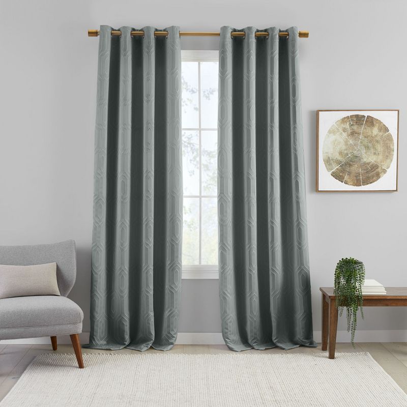 Huxley Geometric Blackout Embroidered Textured Window Curtain Panel ...