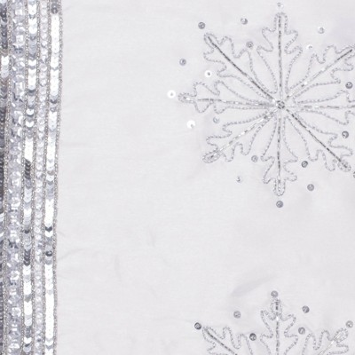 Luxurious White Polysilk Snowflake Pillow with Silver Sequins