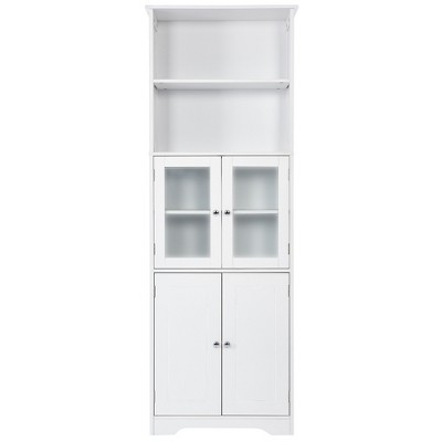 Vynxaria White Tall Bathroom Storage Cabinets with Adjustable Shelves and Doors