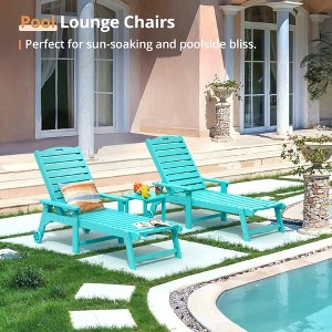 Arceso Chaise Lounge Chairs Set with Table, 3-Piece, Oversized HDPS Chaise Lounger, Adjustable Pool Lounge Chairs with Wheels for Poolside,Aruba Blue - 1 of 4