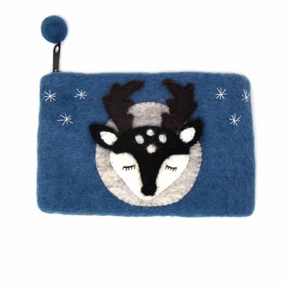 Slickblue Unique Felt Pouch - 8.25"x5.15" with Multiple Design, Fully Lined with Zipper and Pom-Pom Pull