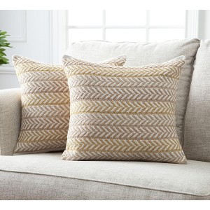 Chanasya Jacquard Cotton Arrow Stripe Pattern Square Throw Pillow Cover - 2-Piece Set - 20" x 20” - White - 1 of 4