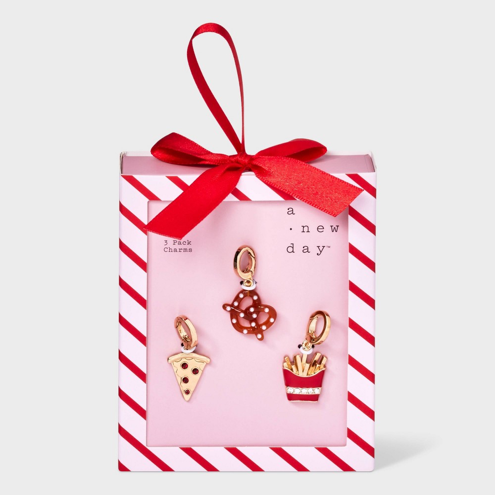 Pizza Pretzel and Fries Charm Necklace Set 3pc - A New Day™ Gold