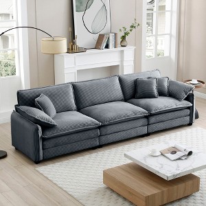 3-Seater Corduroy Mid-Century Modern Armrest Sofa with High-Resilient Cushions and Throw Pillows for Living Room - 1 of 4