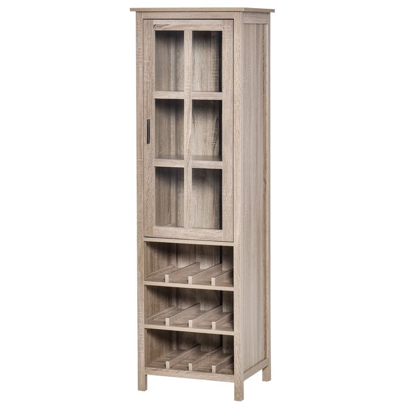 HOMCOM Tall Wine Cabinet, Bar Display Cupboard with 12-Bottle Wine Rack, Glass Door and 3 Storage Compartment for Living Room, Home Bar, Dining Room, 4 of 7