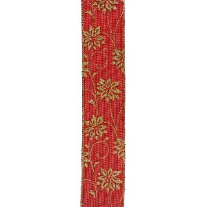 Northlight Club Pack of 12 Cranberry Red and Gold Poinsettia Wired Craft Ribbons 2.5" x 120 Yards - 1 of 3