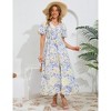 Women's V-neck Ruffle Shortsleeve Waist Tie Floral Print Dress Maxi Dress - 4 of 4