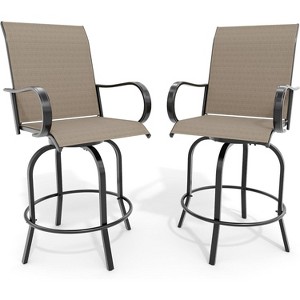 Outdoor Swivel Bar Stools Set of 2, High Back and Armrest Patio Chairs, All Weather Modern Bar Set for Outside, Beach, Lawn, Poolside and Garden - 1 of 4