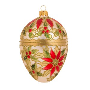 Miss Christmas 5.5 Inch Holiday Poinsettia Pattern Christmas Tree Ornament , Christmas Decor Holiday Flower Faberge (1PC) - 1 of 4