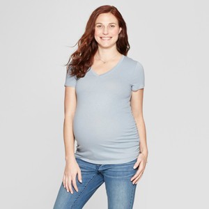 Maternity Short Sleeve Shirred V-Neck T-Shirt - Isabel Maternity by Ingrid & Isabel Light Indigo XXL, Women