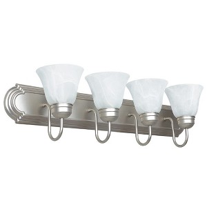 Sunset Lighting Four Light Bath Vanity, Satin Nickel Finish with Faux Alabaster Glass - 1 of 4