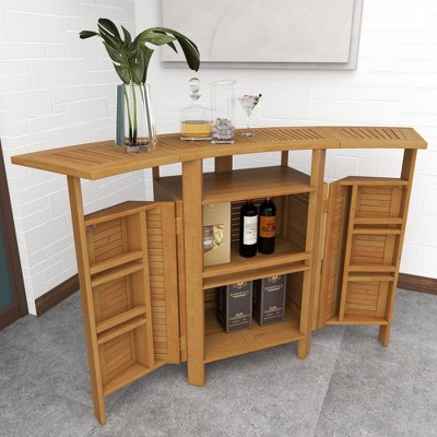 Teak Wood Indoor Outdoor Folding Bar Table with Expandable Sides