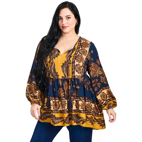 Avenue Women's Plus Size Cara Blouson Peasant Blouse - image 1 of 4