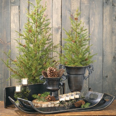 Set of 3 Black Metal Decorative Trays with Gold Trim