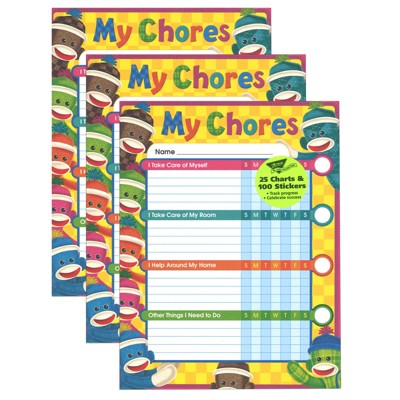 Trend Sock Monkeys Chore Charts, 25 Per Pack, 3 Packs : Target