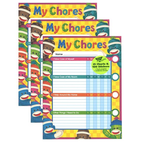 Trend Sock Monkeys Chore Charts, 25 Per Pack, 3 Packs : Target