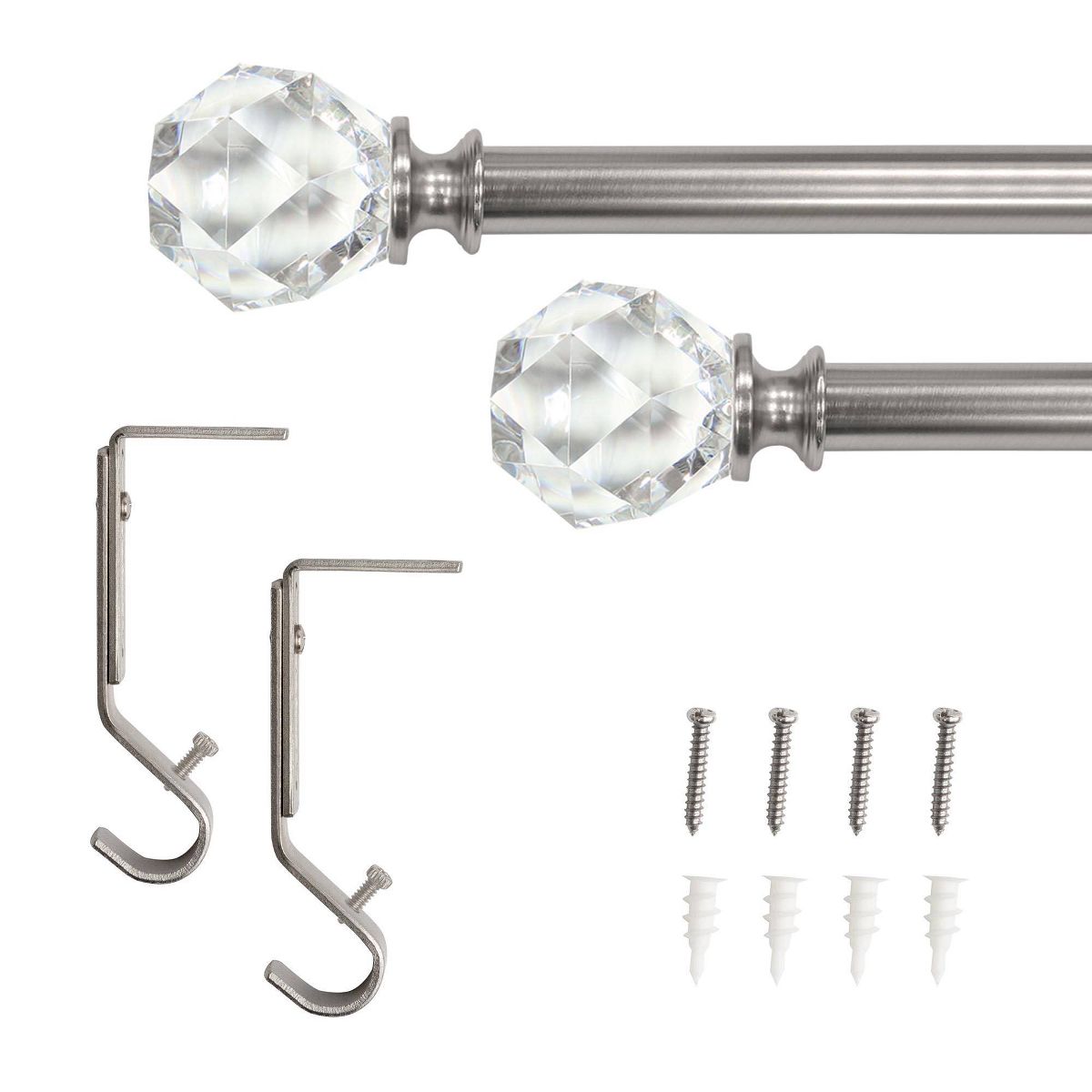 Decorative Drapery Curtain Rod with Faceted Crystal Finials Brushed Nickel - Lumi Home Furnishings - thumbnail 5