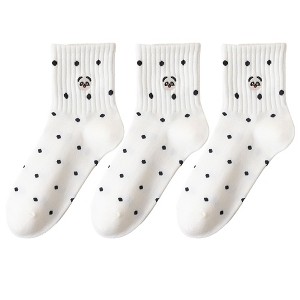 Anna-Kaci 3 Pairs Women's Crew Socks with Polka Dot Pattern and Panda Embroidery - 1 of 4