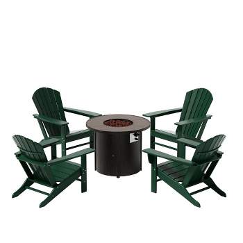 WestinTrends Outdoor Patio Adirondack Chair With Round Fire Pit Table Sets