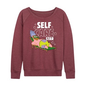 Women's - SpongeBob SquarePants - Self Care Star Lightweight French Terry Wide Neck Long Sleeve Shirt - 1 of 4