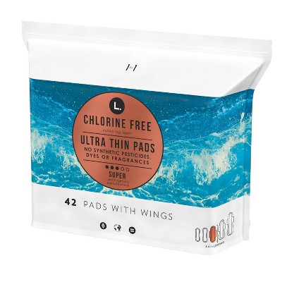 L . Organic Cotton Topsheet Ultra Thin Super Absorbency Pads - 42ct