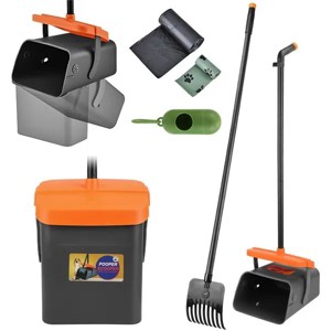 Pooper Scooper Kit Dog Poop Rake & Swiveling Bin Poop Heavy Duty Pick Up Tool with Extra Long Handle 35 Waste Bags Dispenser - 1 of 4