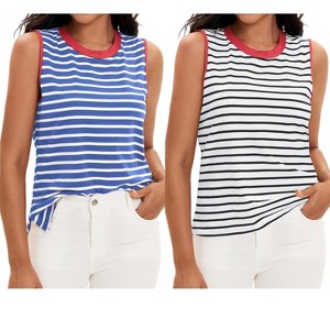 ATHLECHIC Women's Striped Color Block Side Slits Crew Neck Casual Sleeveless Shirts 2 Packs - 1 of 4