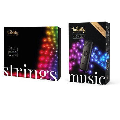 Twinkly Strings + Music Bundle - Smart Decorations 65.5-Feet 250 LED RGB Multicolor Bluetooth Christmas Lights with USB Powered Music Syncing Device