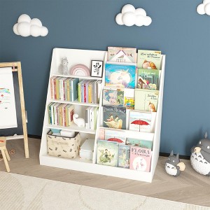 Runesay White Kids Bookshelf and Toy Storage Organizer, Multifunctional 4 Tier Wooden Kids Book Shelf with Bookcase Display Stand - 1 of 4