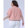 Agnes Orinda Women's Plus Size Denim Button Front Crop Short Sleeve Trucker Jean Jackets - 4 of 4