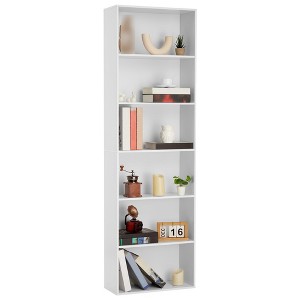 6 Tier Wood Bookcase, 71" Tall Freestanding Bookshelf, Floor Standing Open Display Rack, Storage Book Shelf for Living Room Home Office - 1 of 4