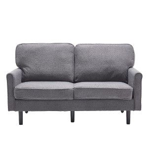 TiramisuBest Mid-Century Modern Loveseat Sofa, 2-Seater with USB & Removable Pillow Cover, Comfy Couch for Living Room, Bedroom, Apartment (Black) - 1 of 4