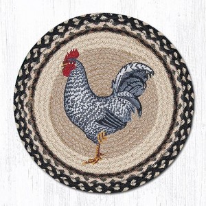 Earth Rugs Round Placemat – Black & White Rooster Print, Hand-Stenciled Jute, 15" Farmhouse Country Table Accent - 1 of 3