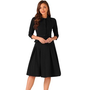 Allegra K Women's Business Office Long Sleeve Blazer Jacket Pleated Skirts 2 Piece Suit Sets Outfits - 1 of 4