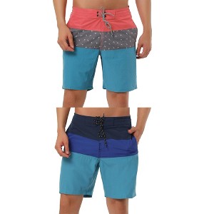 Lars Amadeus Men's Color Block Lightweight Drawstring Swimming Beach Board Shorts 2 Pcs - 1 of 4