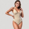Anna-Kaci Women's Ribbed One Piece Swimsuit with Lace-Up V Neck and Ruffle Trim Details - 2 of 4